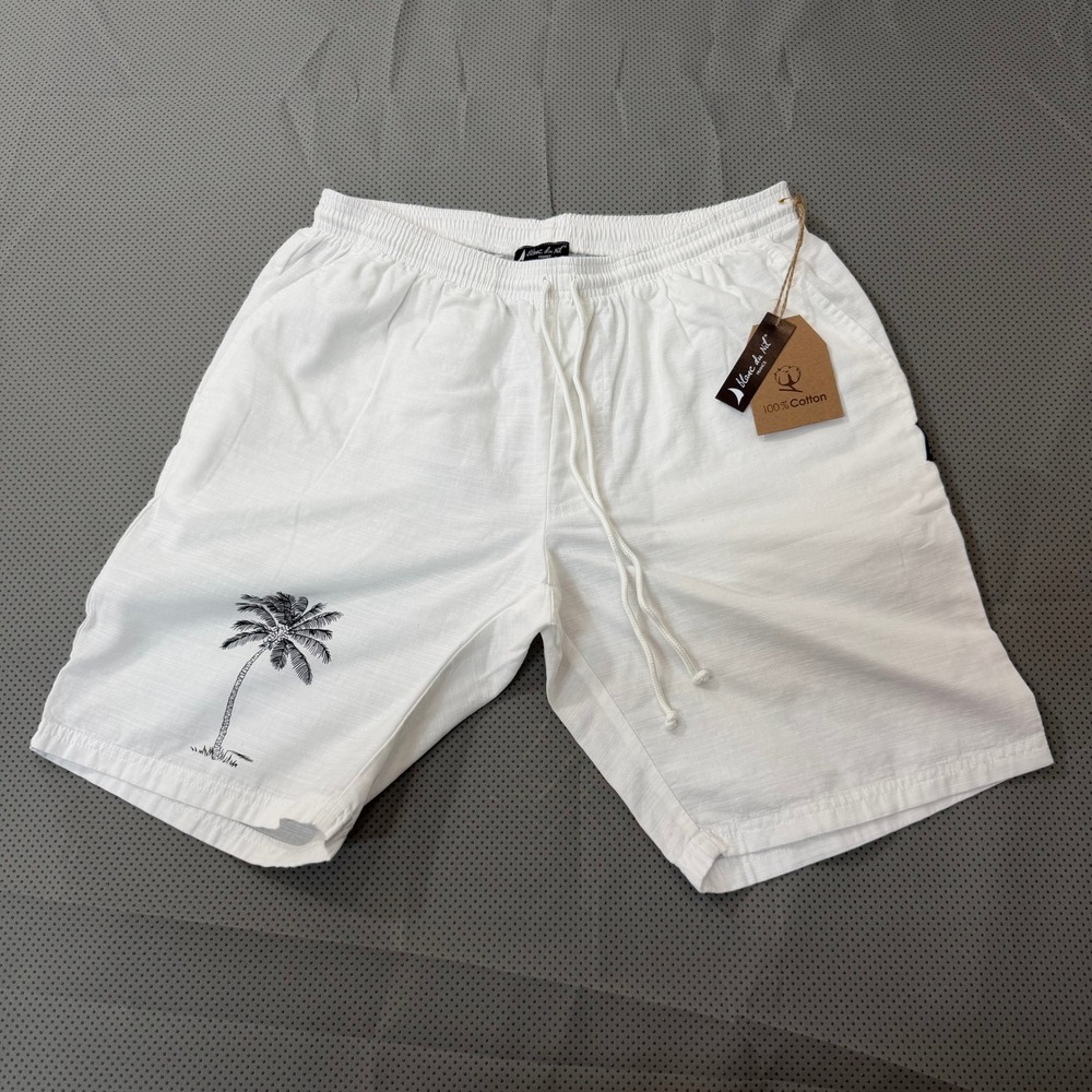 Blanc du Nil Shorts Men L White Gauze Linen Look Palm Tree Beach Casual Summer